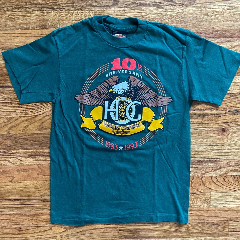 Vintage 1993 Harley Davidson Green T-Shirt Size Small.
